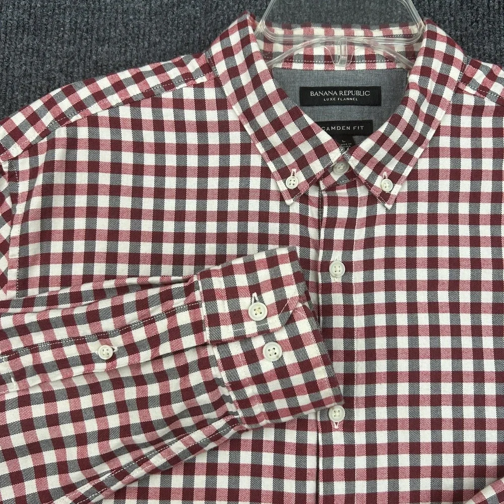 Banana Republic Button Down Shirt Mens L‎ Red Wht Blk Camden Fit Non-Iron Check